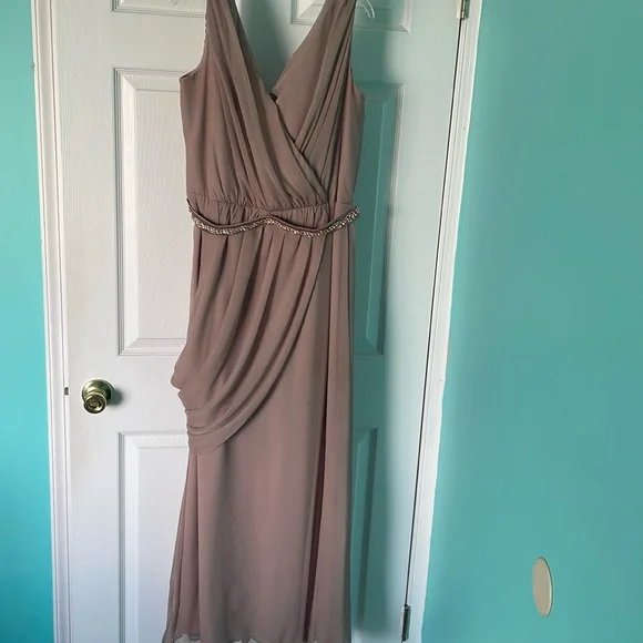 blue dress for baby girl Cicinia Sheath Scoop V Back Chiffon Long Bridesmaid Dresses, Champagne main image 0
